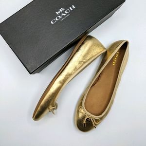 New in Box Coach Lara Metallic Gold Ballet Flats 7